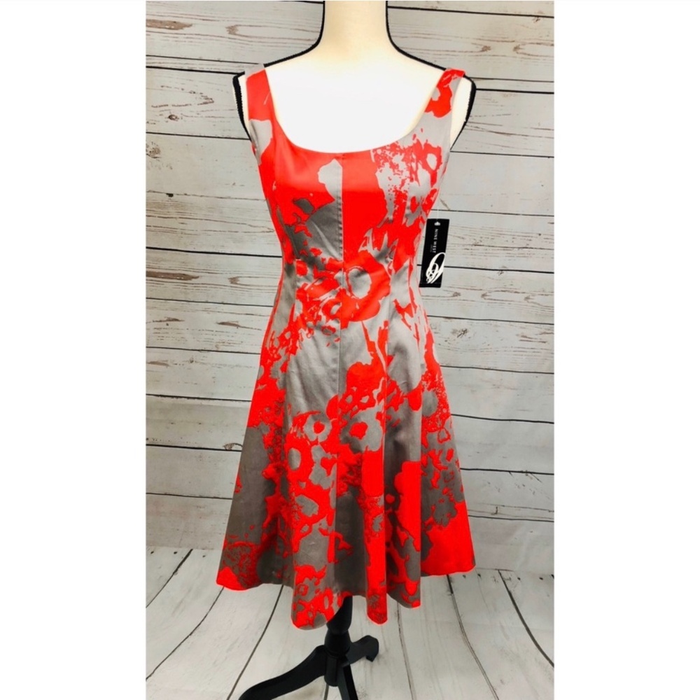 Nine West Midi Gray & Red Sleeveless Dress 4 NWT